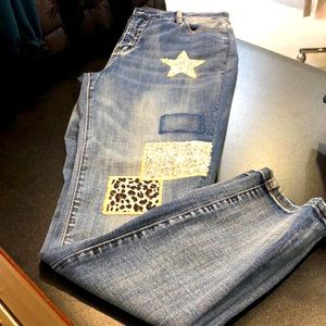 FRANK LYMAN JEANS patchwork, beaded work.